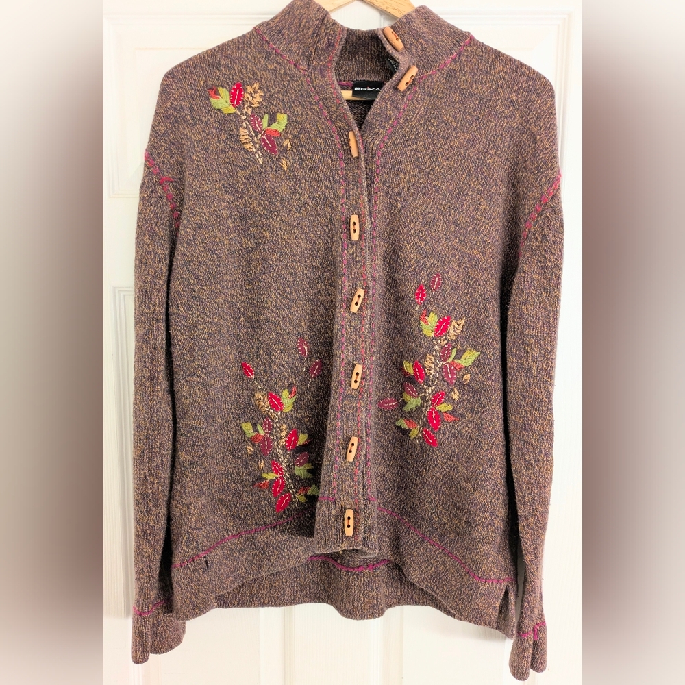 ERIKA Vintage Cottagecore Cardigan Sweater Large Ramie Cotton Toggle